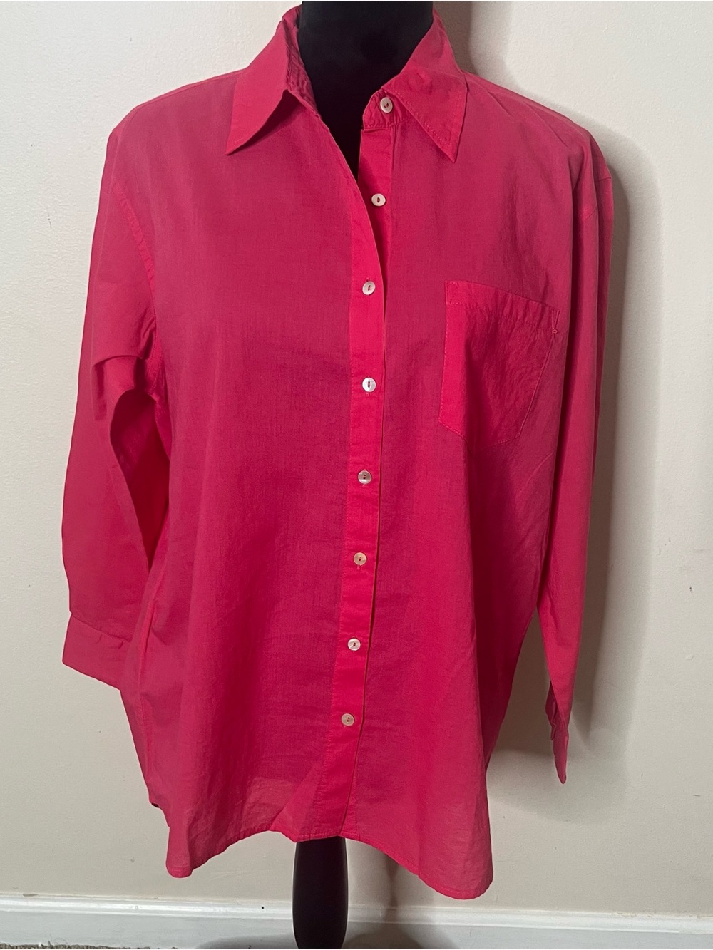 NATURAL LIFE Magenta Pink Relaxed Long Sleeve Button Down Cotton‎ Shirt Sz XS